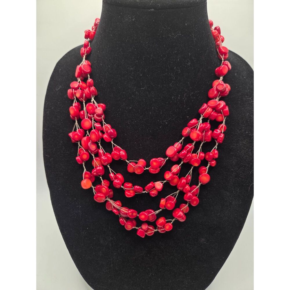 1846. Vintage Lucas Lameth LUC Red Coral and Sterling Necklace